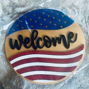 Handmade “Welcome” American Flag hanging sign